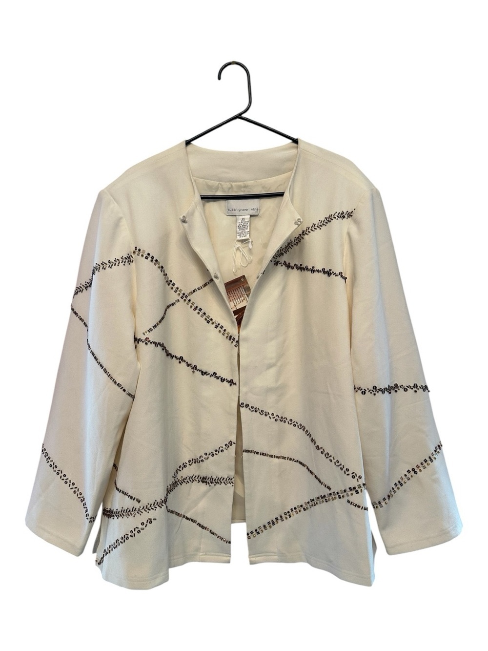 NWT** Vintage Y2K Era Susan Graver Cream Blazer with Brown Embroidered Waves 2X